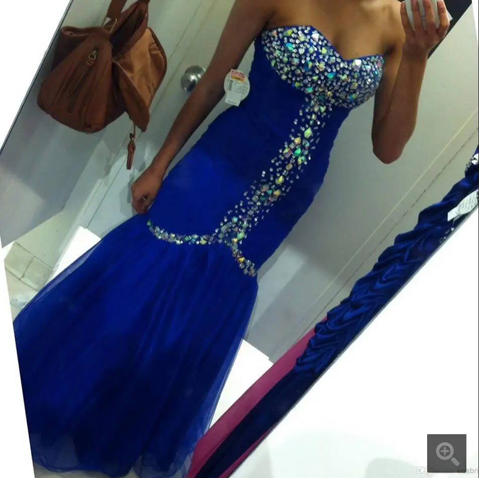 2016 Новый дизайн Королевский синий сильно бисером платье для выпускного со