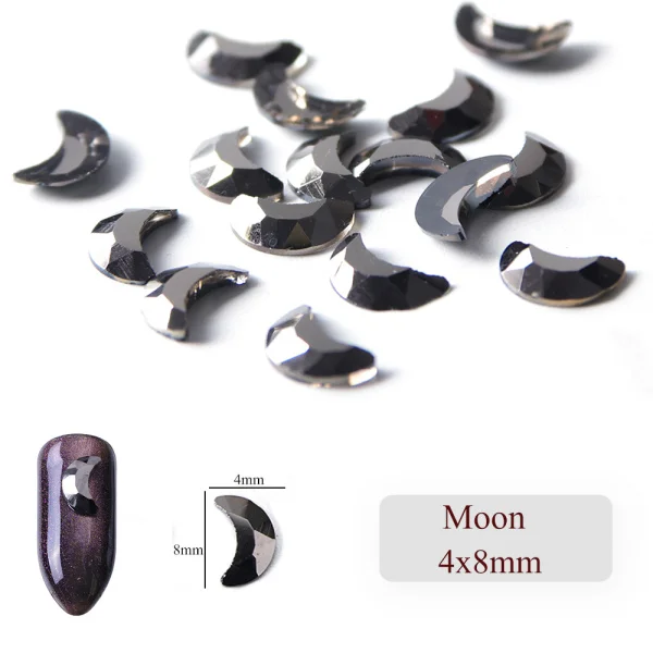 4x8mm Moon 10 шт., треугольные 3D Подвески в форме звезды, капли воды, Черный Кристалл, дизайн ногтей, стразы, сделай сам, с плоским дном, для маникюра, ювелирные изделия с алмазами, CH724 - Цвет: 4x8mm Moon