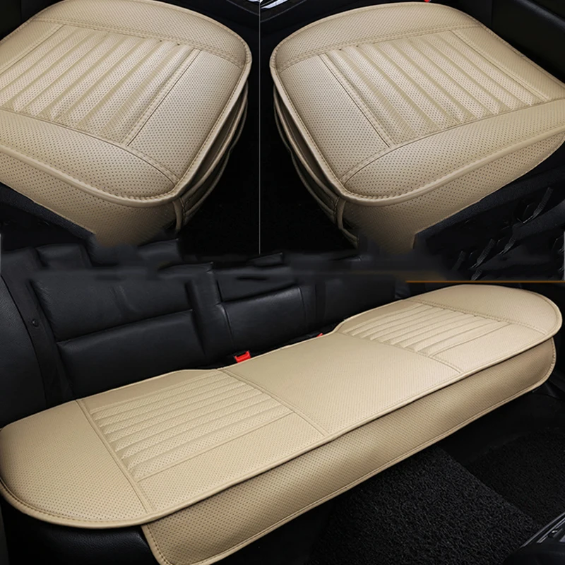 3pcs Beige Чехлы для сидений автомобиля из искусственной кожи, подушка для автомобильного стула, четыре сезона, чехлы для сидений автомобиля, универсальные коврики, защитные автомобильные аксессуары - Название цвета: 3pcs Beige