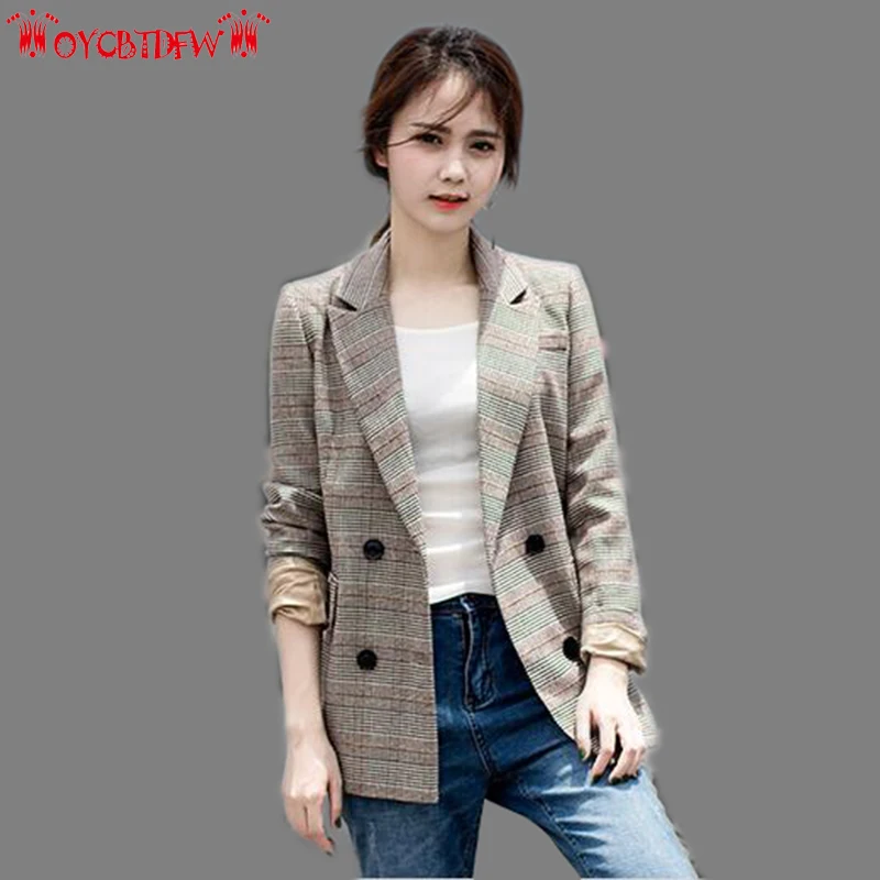 Осеннее пальто для женщин 2018 Модное Новое клетчатое короткое двубортное