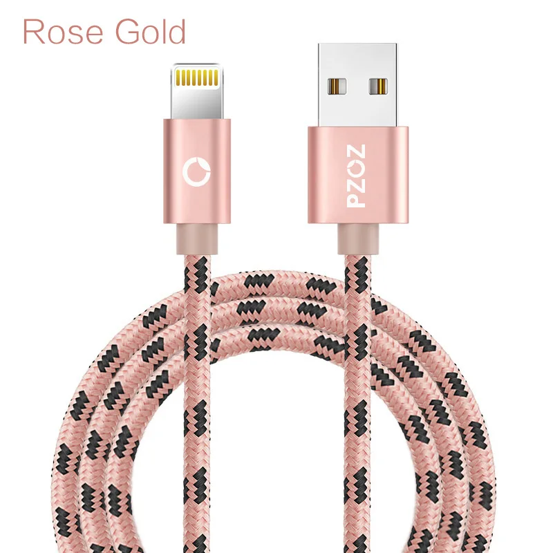 PZOZ Lightning Кабель USB кабель быстрое зарядное устройство MFI кабели для i6 iphone X 8 7 6 6s Plus iphone 5s 5se ipad air мобильный телефон кабель - Цвет: Rose gold