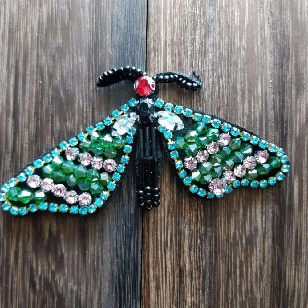3D нашивки со стразами и бисером ручной работы в виде листьев насекомого милые
