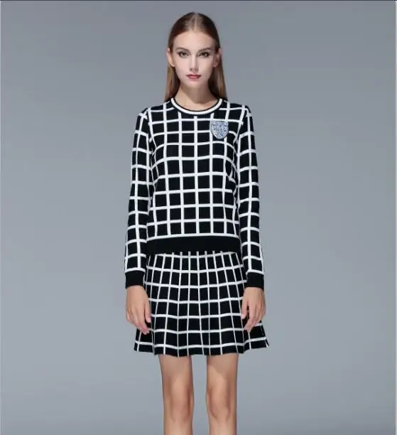 Новинка 2018 осенне зимний женский клетчатый свитер комплект из шерстяного топа и