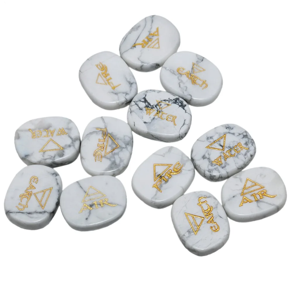 TUMBEELLUWA 1 комплект (4 шт.) Белый Howlite камень ладонь гравированный элемент символы