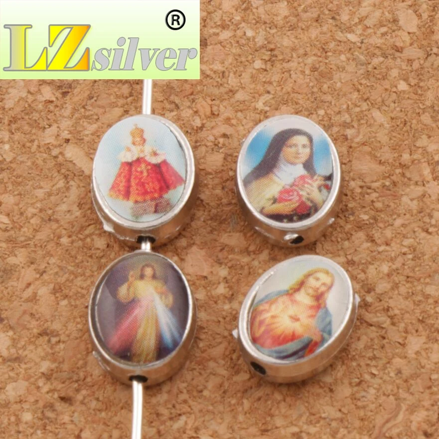 Сент-Jesus Maria овальные спейсеры шарма бусины 20 шт./лот старинная Серебряная бусина ювелирных украшений Hand-Made L1674 10x8 мм