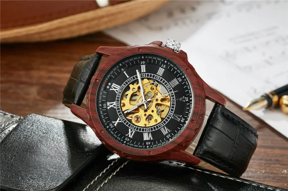 2017 модные роскошные мужские часы SEWOR с римскими цифрами деревянные цвета