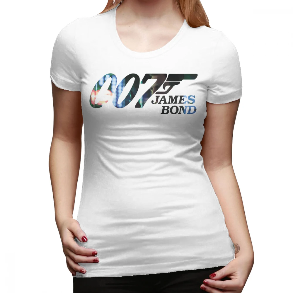 Для женщин 007 Джеймс Бонд с круглым вырезом футболка короткими руками белый