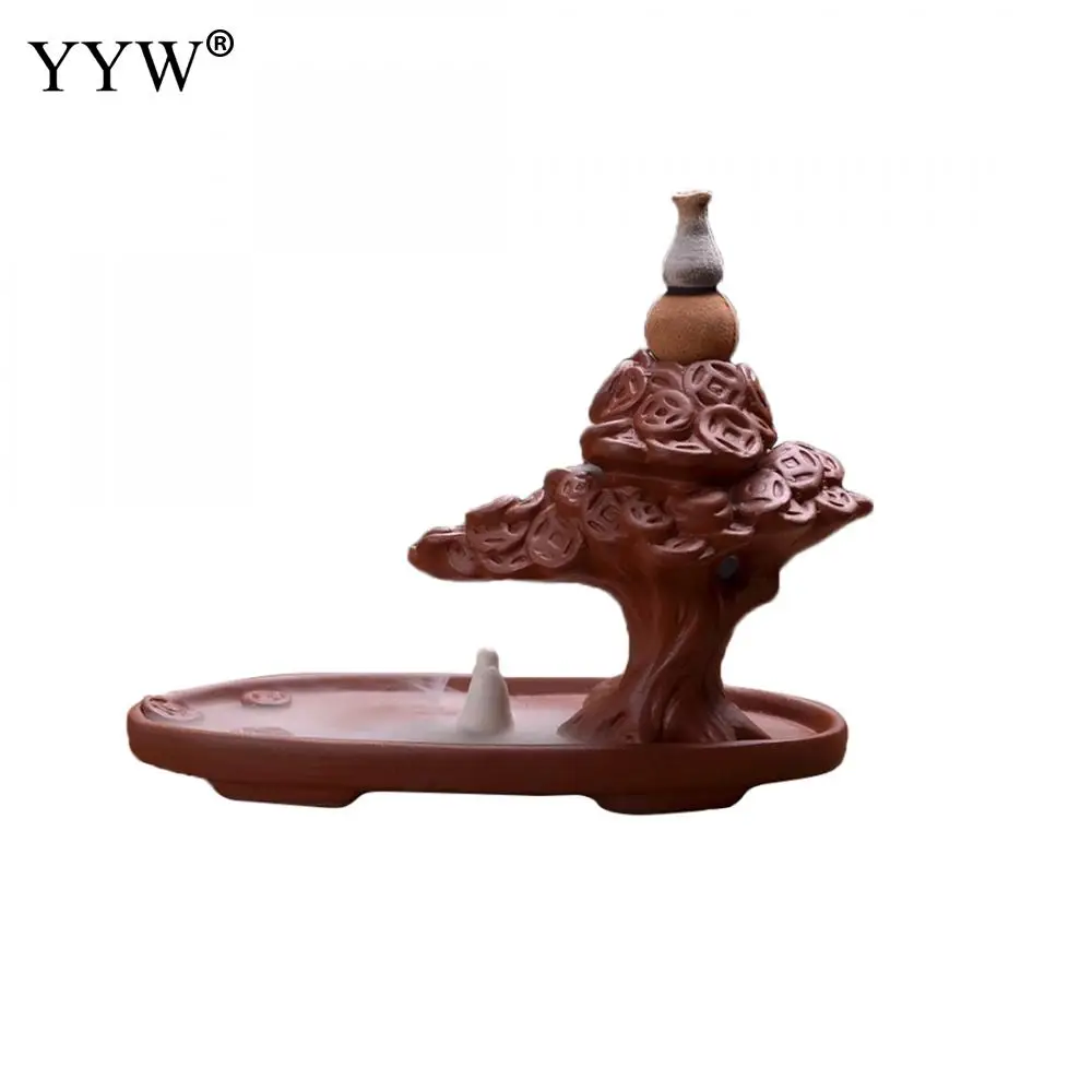 

Copper Tree Incense Sticks Burner Backflow Incense Stick And Cones Holder Censer Aroma Smoke Burner Purple Sand Craft Home Decor
