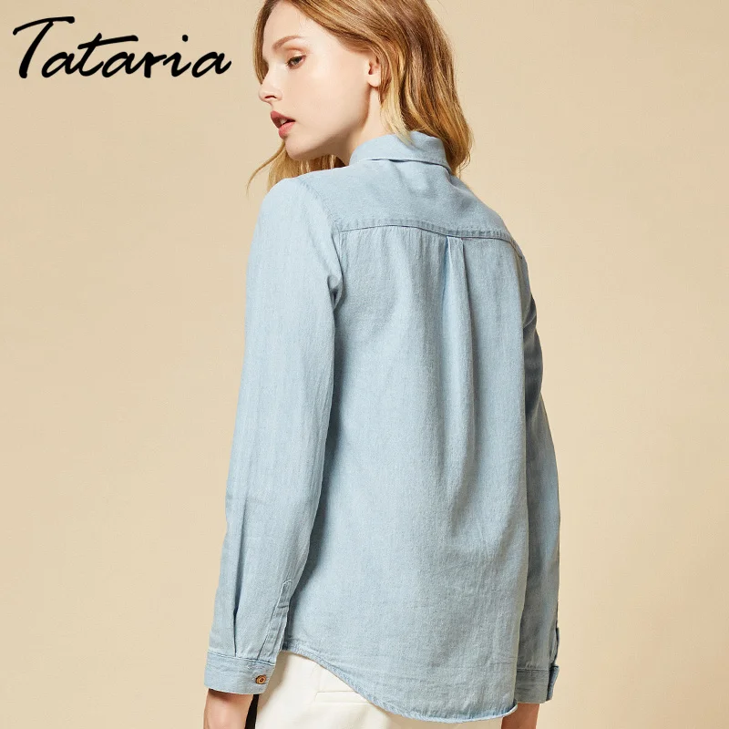 Женская джинсовая рубашка с длинным рукавом вышивкой|denim shirt women|women shirtsshirt women |