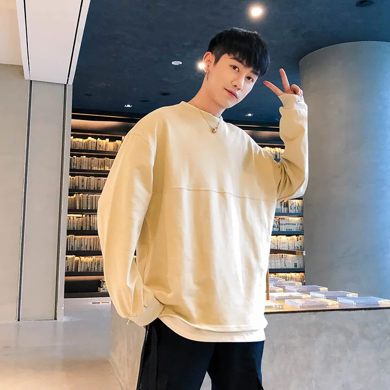 Autumn-style fake two-piece men's round collar loose fashion BF wind ulzzang jacket | Мужская одежда