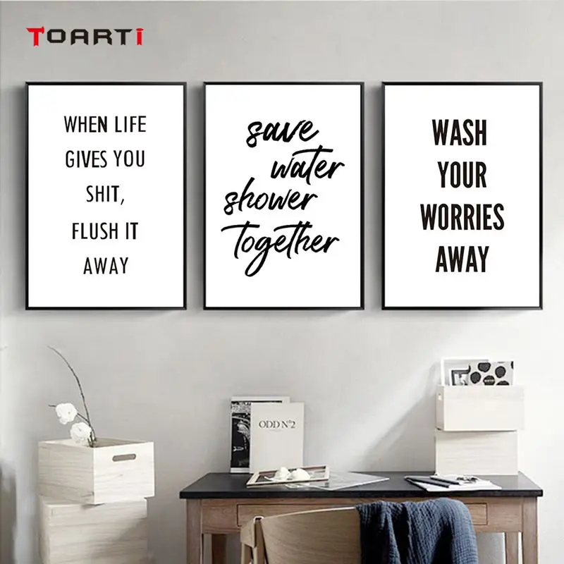 Забавные Ванная комната Цитата стены Художественная печать на холсте Картина Home