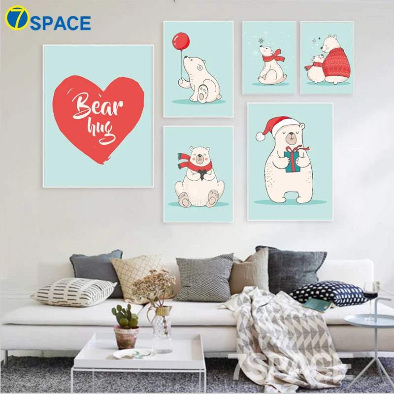 

Cartoon Bear Heart Balloon Wall Art Canvas Painting Nordic Posters And Prints Animals Nursery Wall Pictures Kids Room Home Decor