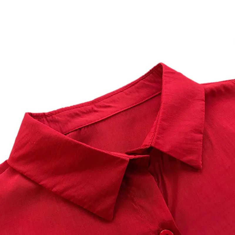 

ROPALIA Spring Summer Turn Down Collar Blouses Casual Solid Women's Puff Long Sleeve Shirt Spring Loose Blusa Tops Femme