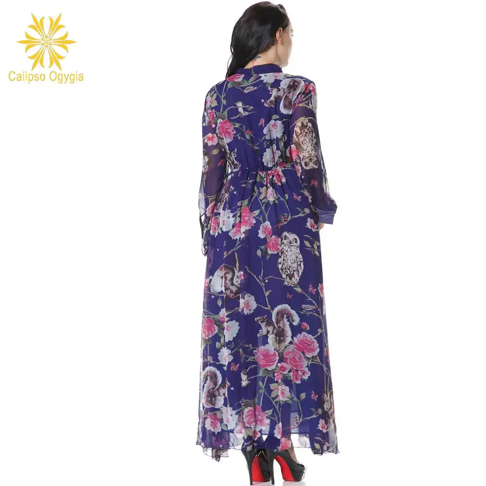 

England Brish Vintger Drowing Women 2017 Plus size 4XL 5XL 6XL Asymmetrical Chiffon Stand Neck Sexy Party Long Dress Robe Femme