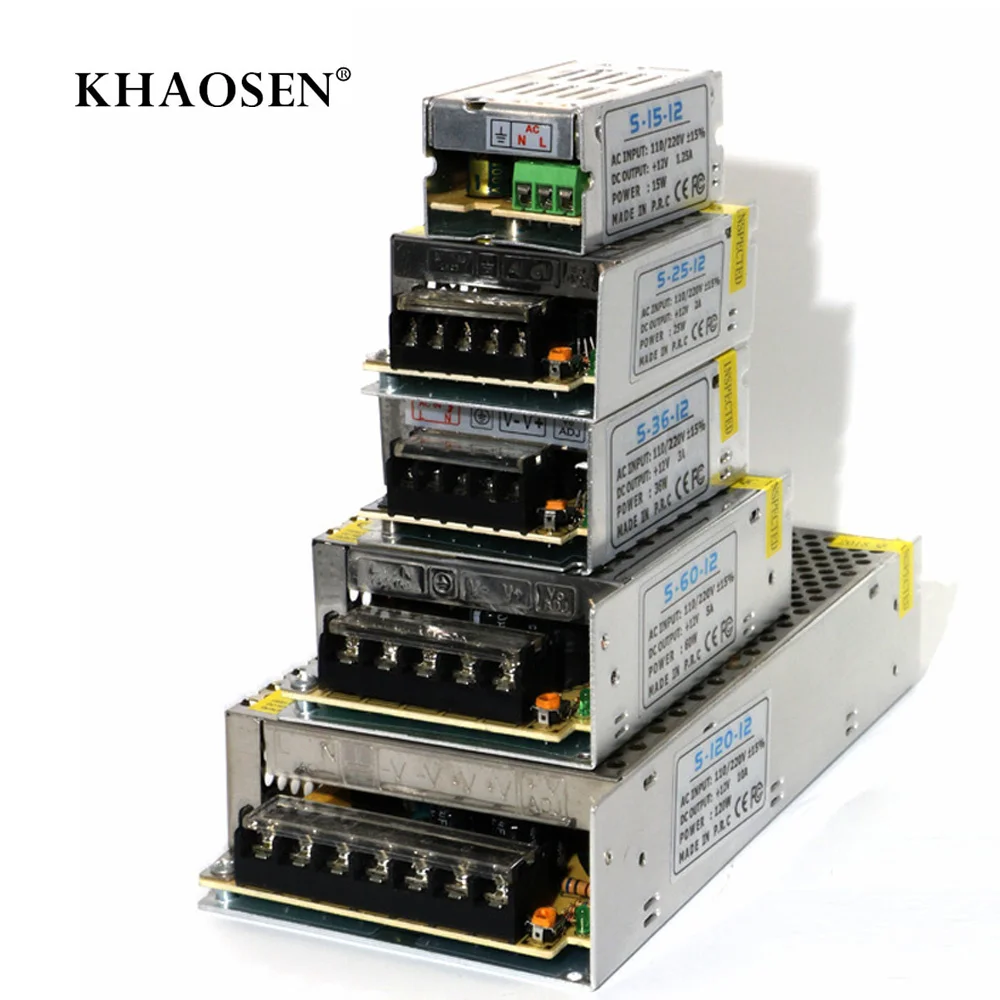

LED strip driver Power Adapter Aluminum Metal Material Switch Power Supply Khaosen AC110/220v input 1A 2A 3A 5A 10A DC12V output
