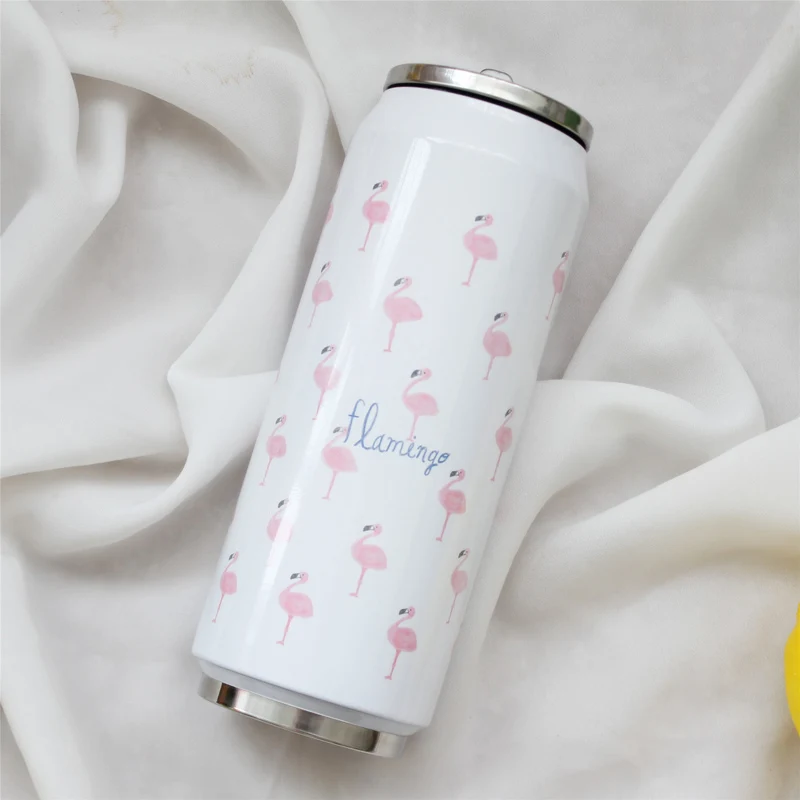 Small flamingo cans 500 мл Фламинго шаблон оригинальная банка кружка из нержавеющей стали Шиншилла термос переносной унисекс студенческие личности модные соломенные чашки - Цвет: Small flamingo cans
