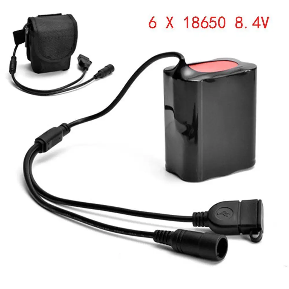 GTF 8.4V 18650 battery pack 7800mAh bike light 6*18650 batteries for Bicycle light battery pack with USB cable + 1 batteries bag