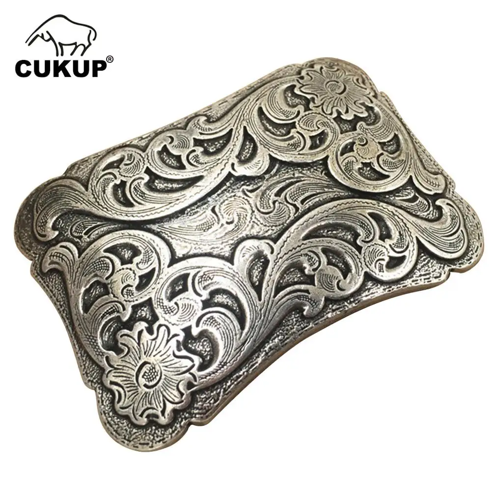 

CUKUP Brand Belts Chinese Floral Styles Pattern Buckle DIY Solid Electroplated Sliver Brass Belt Buckles New Design BRK024