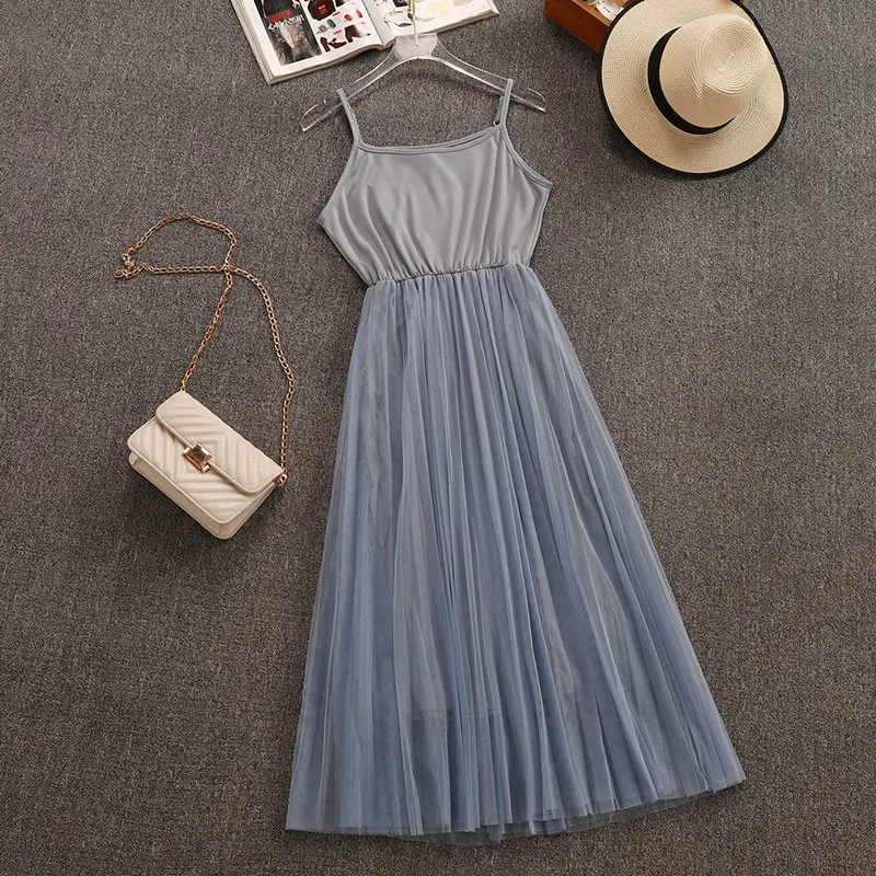 2019 new fashion women's two piece dress elegant slim super fresh two-piece mesh gauze summer | Женская одежда