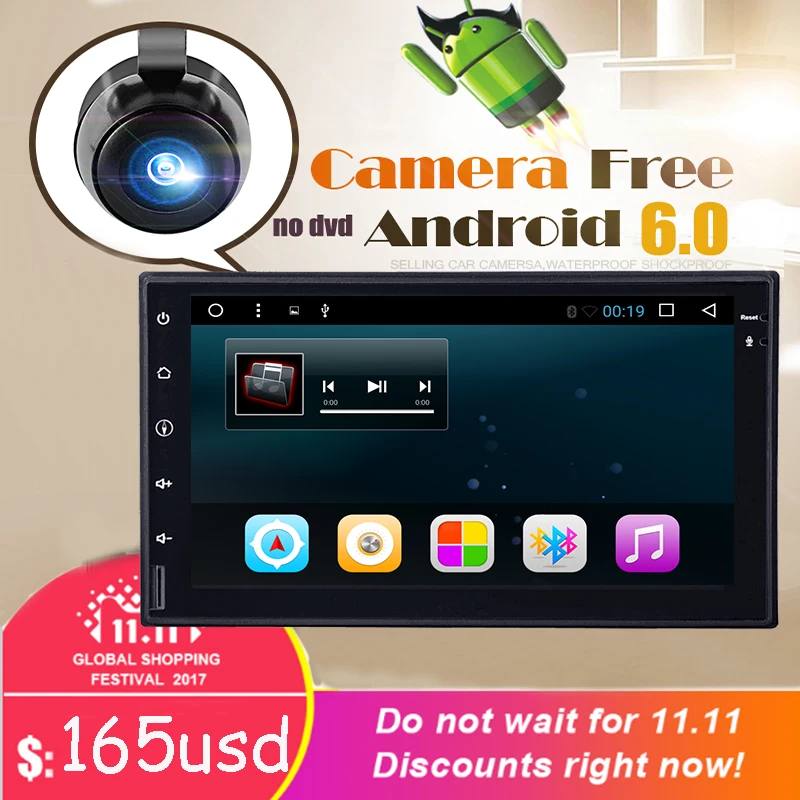 Универсальный 2 Din Автомобильный dvd плеер Android 6 0 GPS + wifi bluetooth радио четырехъядерный