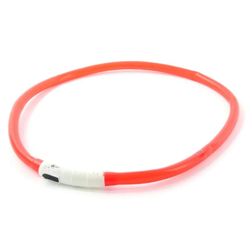 Красный Usb зарядка Регулируемый ошейник для собак светодиодный перезаряжаемый ночной мигающий светящийся ошейник пластиковый однотонный ошейник для собак A - Цвет: Красный