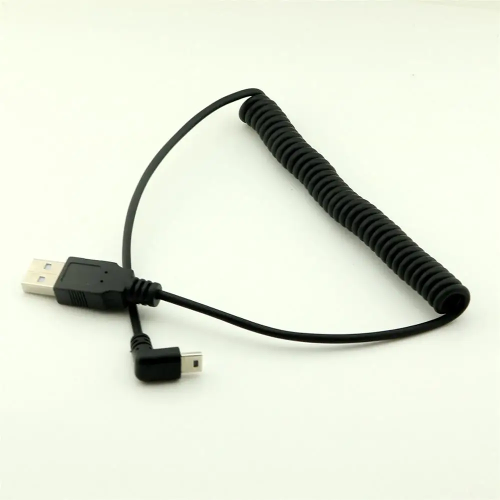 10 шт. Спиральный USB 2,0 A штекер к мини USB 5 Pin Мужской Вниз угол адаптер кабель 5FT - Цвет: Black