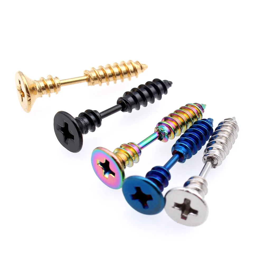 

1Pair Punk Newest Hot Sale fashion personality black screw silver earrings Hot stud earring male stainless steel women Men brand