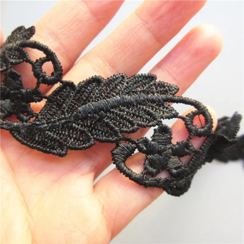 Вышитая кружевная отделка с черными листьями 1 ярд искусственная ткань рукоделие