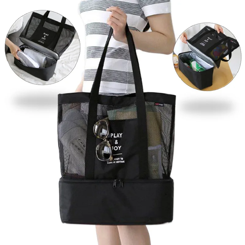 

Multi-function Portable Insulated Cooler Bag Food Picnic Beach Mesh Bags Cooler Tote Large Organizer School Lunch Basket