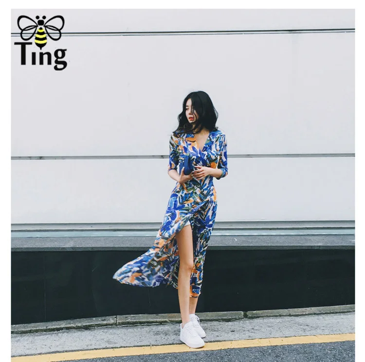 Дизайнерское стильное платье макси Tingfly с V образным вырезом и принтом Ван Гога