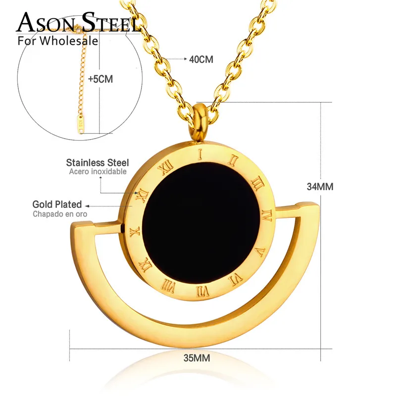 Ожерелье с подвеской ASONSTEEL из нержавеющей стали круглый черный корпус римские
