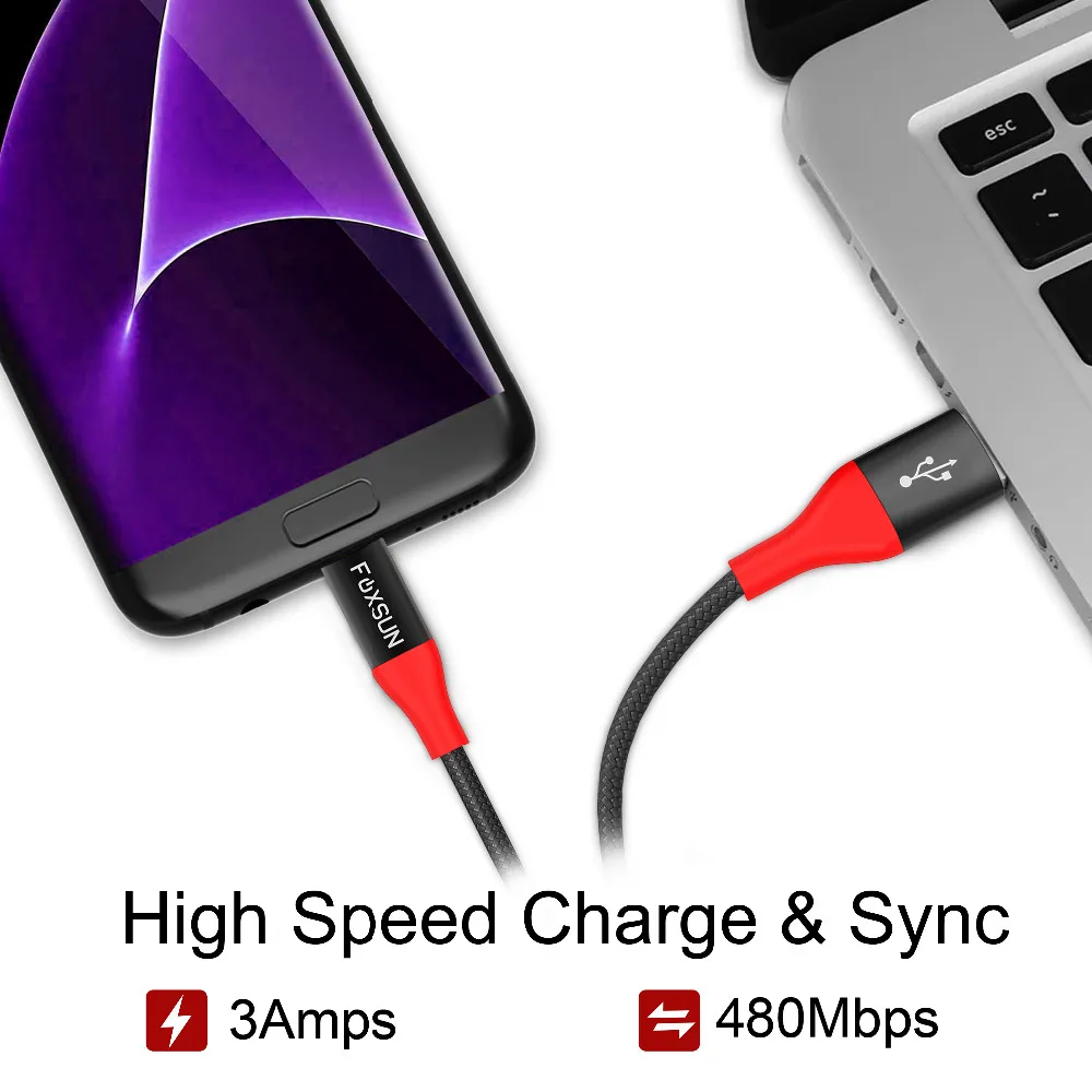 Кабель Micro USB Foxsun в нейлоновой оплетке для быстрой зарядки зарядный кабель 2 0 шнур