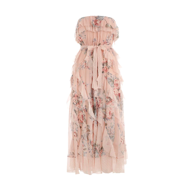 

New Spring Garment 2019 Bohemian Wind Holiday with Fragmented Lace Flowers Lotus Leaf Dresses