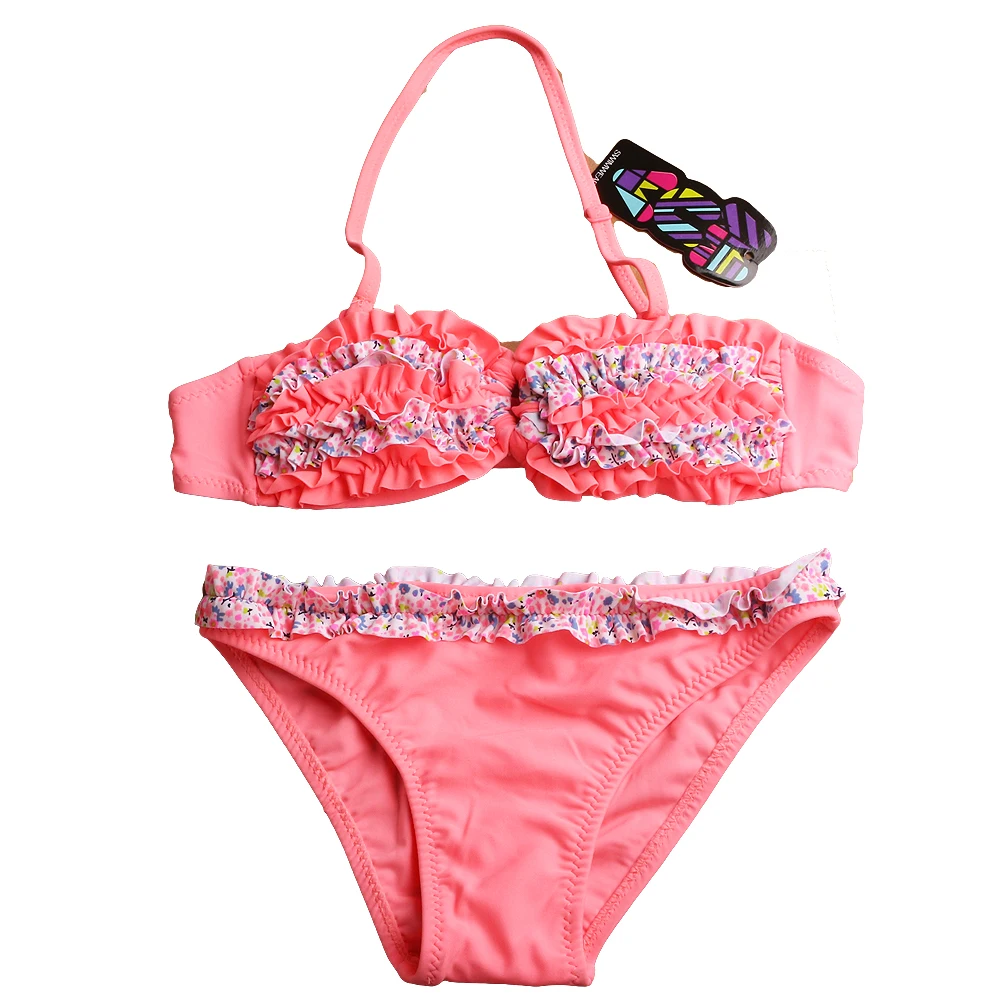 Pink Floral Новые девушки купальники 3-12Years купальный костюм для девочек из двух предметов Дети Купальники Малыш пляжная одежда для девочек Biquini Infantil-SW615 - Цвет: Pink Floral