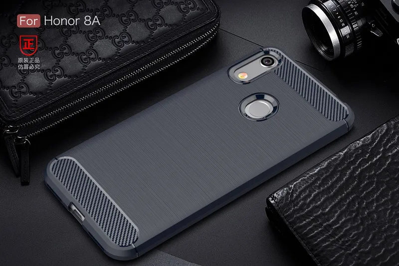 Для Honor 8A чехол из углеродного волокна противоударный чехол для телефона для huawei Honor 8A 8 A чехол Полная защита бампер гибкий корпус - Цвет: Синий