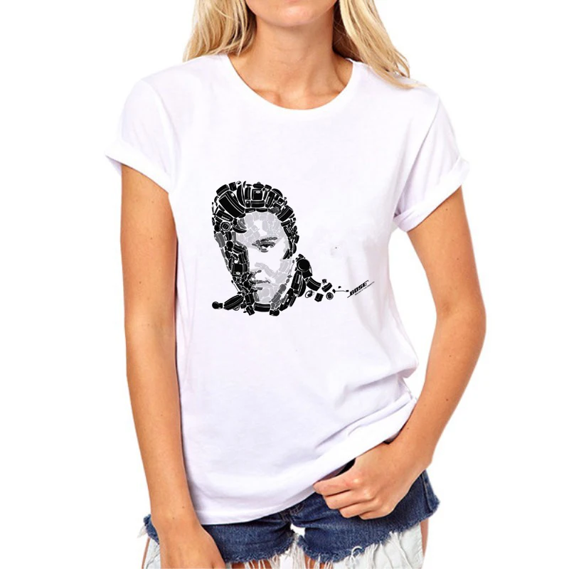 Elvis Presley Print Women T shirt Fashion Casual Funny TShirt White Harajuku Hipster Street Hip Hop Top Tee 72N-1# | Женская одежда