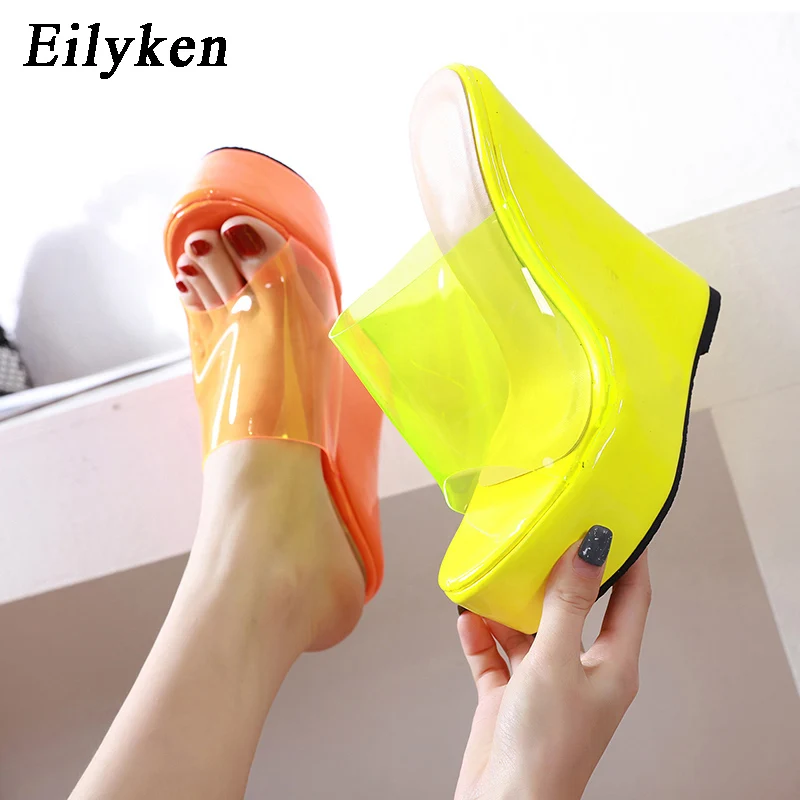 Женские шлепанцы из ПВХ EilyKen желто оранжевые однотонные на платформе размер 35