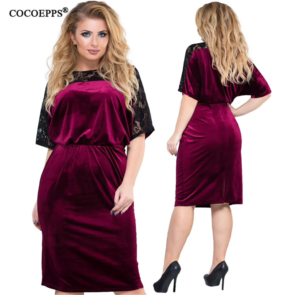 COCOEPPS 5XL 6XL весеннее бархатное женское платье большого размера Элегантное повседневное кружевное платье большого размера офисное платье размера плюс Vestidos