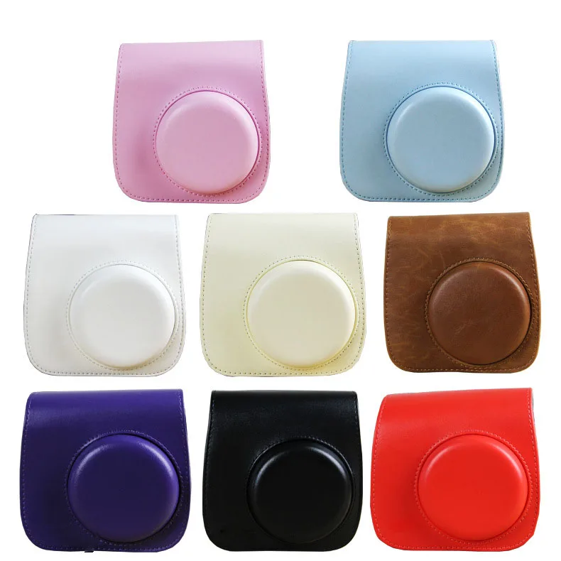 Цветной Чехол сумка из искусственной кожи с ремешком для камеры защитный чехол