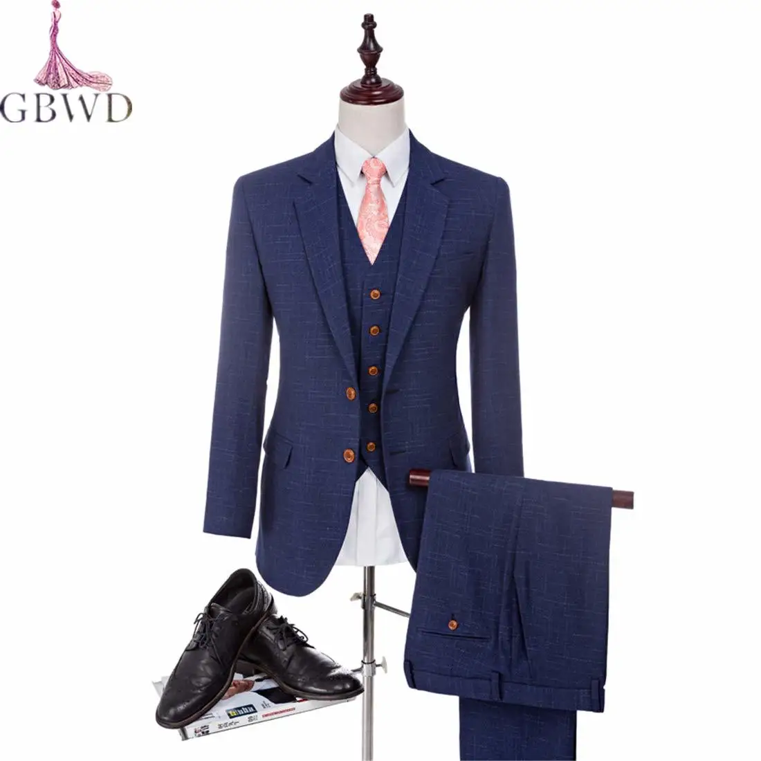 Для мужчин комплект из 3 предметов костюмы Slim Fit Две кнопки Multi-Цвет