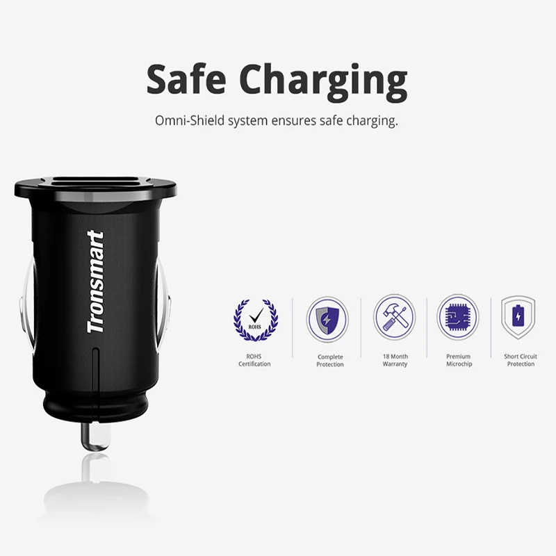 Tronsmart C24 Dual USB Автомобильное зарядное устройство USB зарядное устройство для телефона samsung для xiaomi для iphone 7 plus для телефона huawei