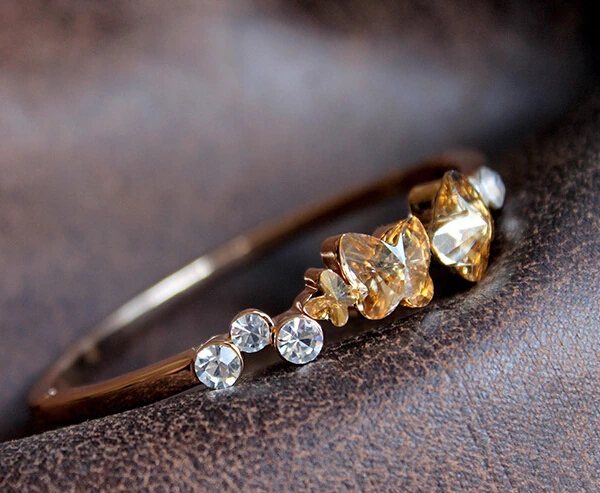 Korean Designer Plated Real Gold Butterfly Crystal Bangles Women Charm Jewelry | Украшения и аксессуары