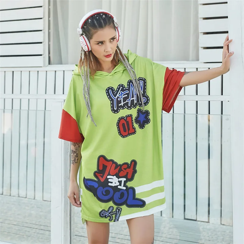 Женская футболка с капюшоном just.be.never летняя длинная надписью kawaii sweet harajuku