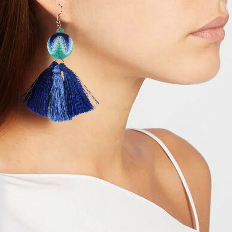 Новый Exaggerate Для женщин Этническая Винтаж Серьги длинной бахромой ручной работы