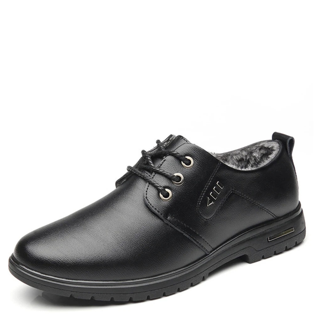 QFFAZ snow winter plush leather mens shoes casual men business dress Classic oxfords for male Wedding Shoes | Обувь