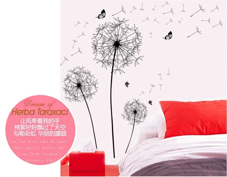 [Fundecor] Большой черный Одуванчик цветок наклейки на стену украшение дома гостиная спальня мебель художественные наклейки бабочка фрески