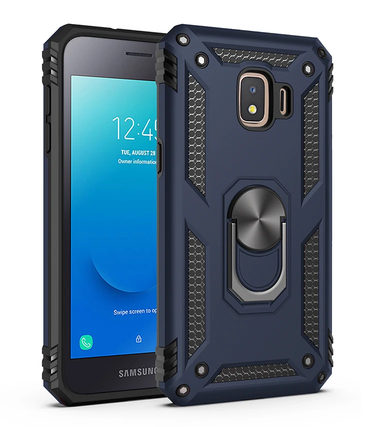 Blue Роскошный армированный Мягкий противоударный чехол для samsung Galaxy J2 Core SM-J260F/DS J260 J2Core силиконовый бампер жесткий чехол металлическое кольцо - Цвет: Blue