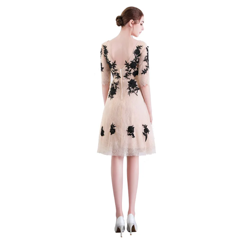 FADISTEE Новое Поступление Коктейльные Вечерние платья Vestido de Festa с глубоким вырезом Аппликации Кружева Половина рукава Короткое стильное платье