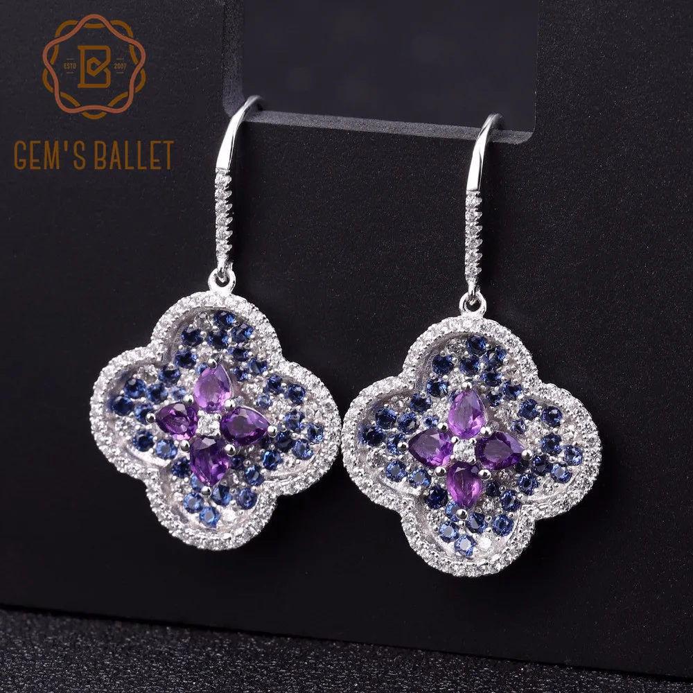 GEM'S BALLET 1.21Ct Natural Flower Amethyst Drop Earrings for Women 925 Sterling Silver Vintage Gemstone Fine Jewelry | Украшения и