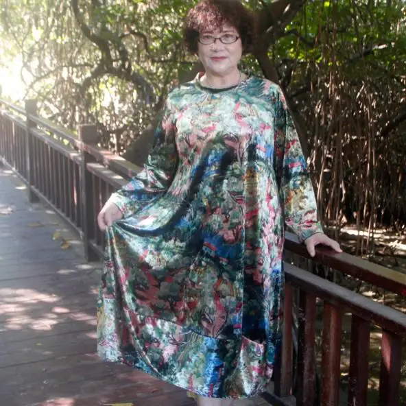 Женское винтажное платье теплое большого размера 5xl 6XL с зеленым принтом DJ542 |